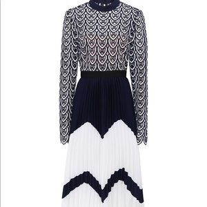 Self Portrait White and Navy Dress with Crochet Bodice